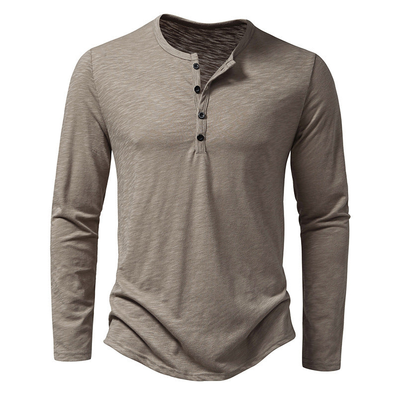 Galuxia Men's Long-sleeved T-shirt Fashion Casual Solid Color Pullover Button Top Autumn And Spring Clothing