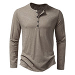 Galuxia Men's Long-sleeved T-shirt Fashion Casual Solid Color Pullover Button Top Autumn And Spring Clothing