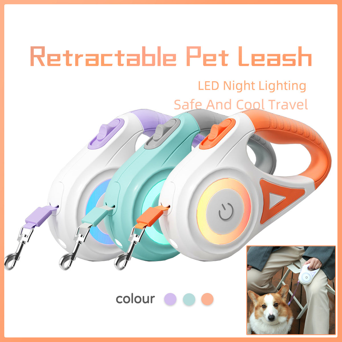 Galuxia Dog Leash Retractable Leash And Dog Collar Spotlight Automatic Pet Dog Cat Traction Rope For Small Medium Dogs Pet Product