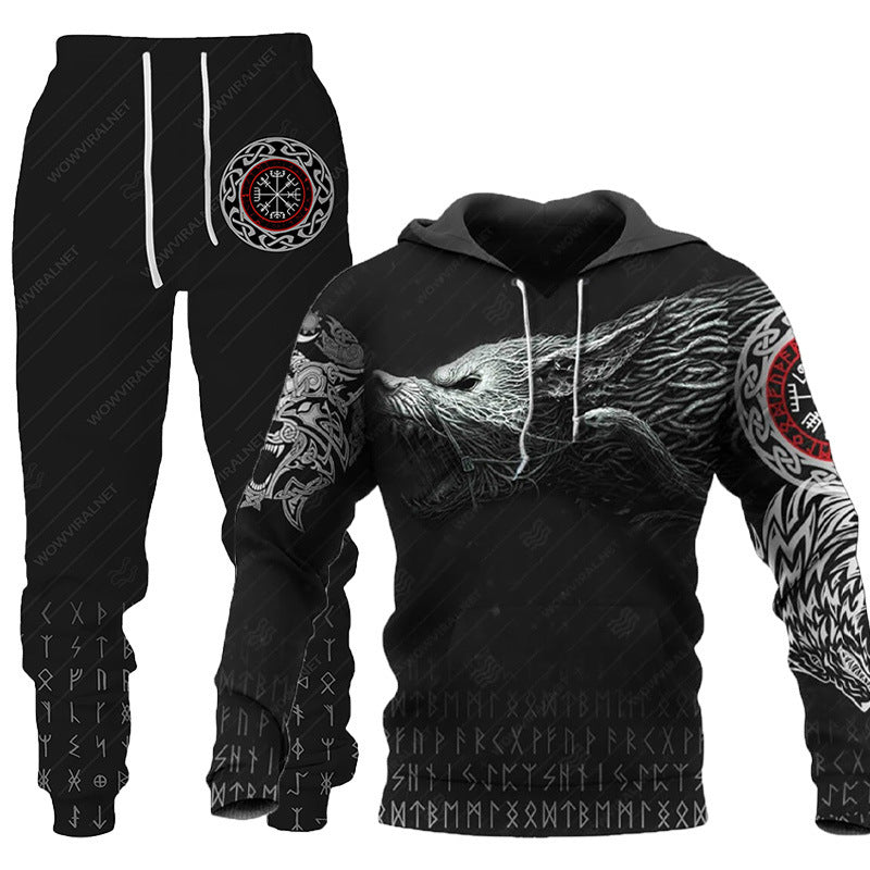 Galuxia 3D Wolf Print Tracksuit Men Sportswear Hooded Sweatsuit Two Piece Outdoors Running Fitness Mens Clothing Jogging Set