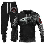 Galuxia 3D Wolf Print Tracksuit Men Sportswear Hooded Sweatsuit Two Piece Outdoors Running Fitness Mens Clothing Jogging Set