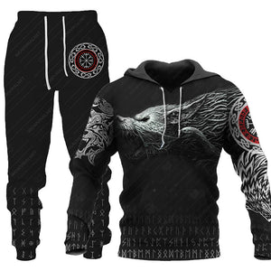 Galuxia 3D Wolf Print Tracksuit Men Sportswear Hooded Sweatsuit Two Piece Outdoors Running Fitness Mens Clothing Jogging Set