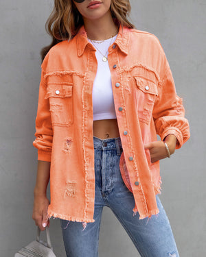 Galuxia Women’s Ripped Shirt Jacket – Casual Spring & Autumn Top