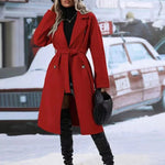 Galuxia Lapel Double-Breasted Trench Coat with Belt – Women’s Winter Long Jacket