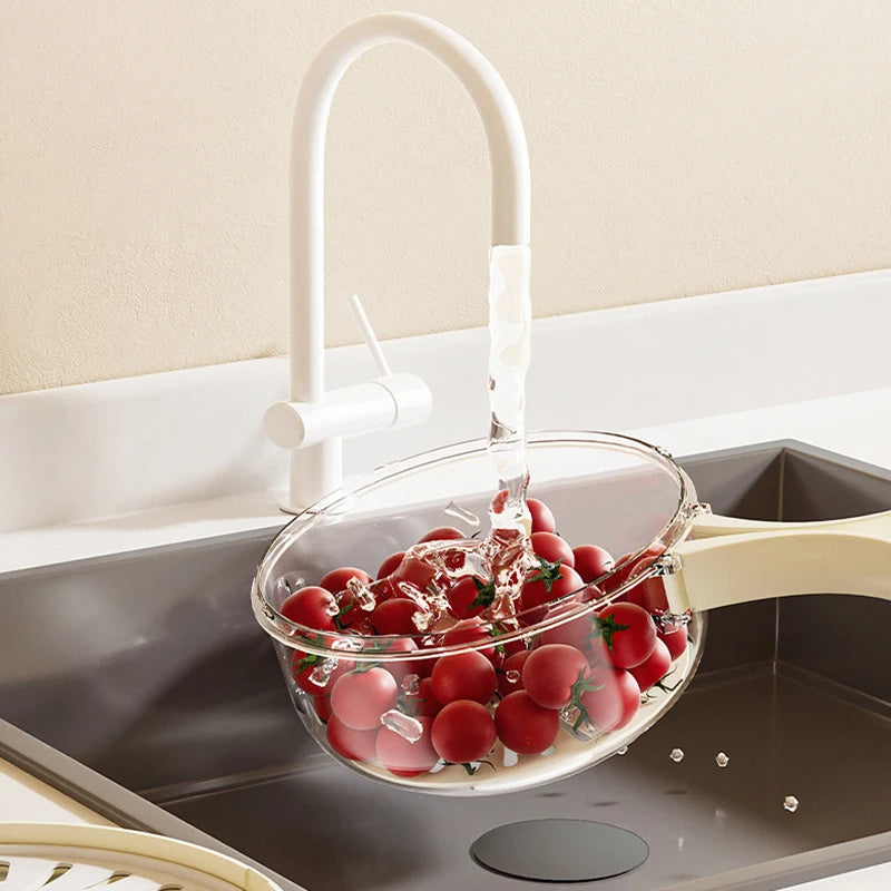 Galuxia Fruit Drain Basket With Lid Vegetable Washing Bowl Foldable Handle Cleaning Colander Plastic Refrigerator Crisper Kitchen Box Kitchen Gadgets