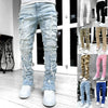 Galuxia Men Trousers Individual Patched Pants Long Tight Fit Stacked Jeans For Mens Clothing