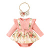 Ribbed Floral Baby Romper Dress Long Sleeve,Long Sleeve Bodysuits Infant Jumpsuit Clothes,0-18Month