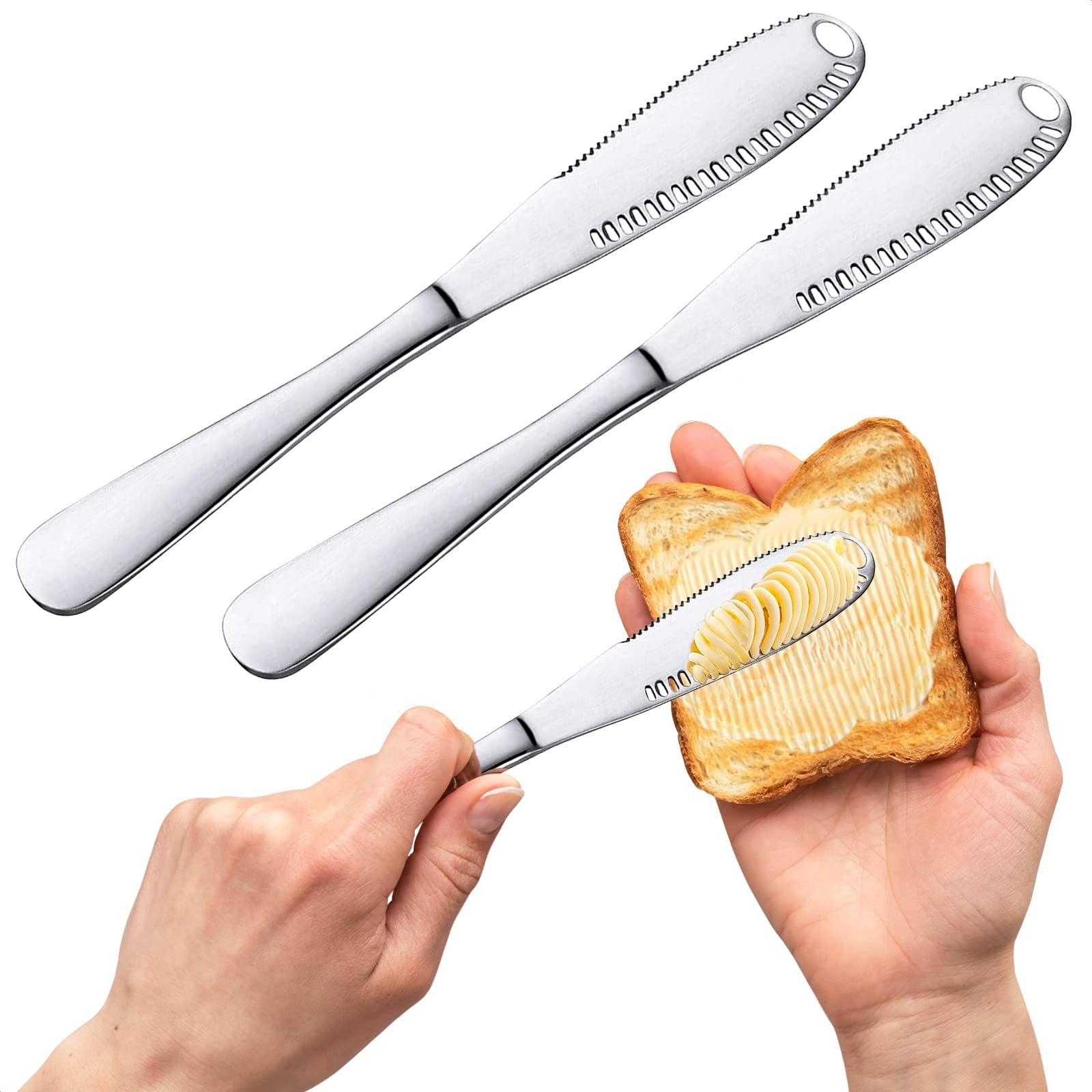 Galuxia Stainless Steel Butter Spreader Knife With Handle, 3 In 1 Curler Slicer Knife, Butter Knife Spreader And Curler With Holes And Serrated Edge Cheese Knife  Kitchen Gadgets