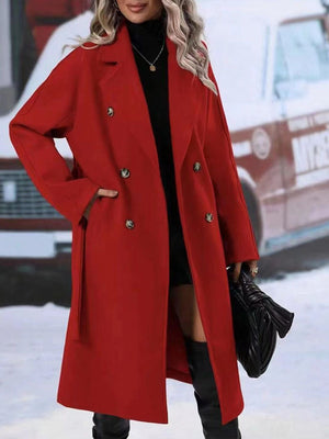 Galuxia Lapel Double-Breasted Trench Coat with Belt – Women’s Winter Long Jacket