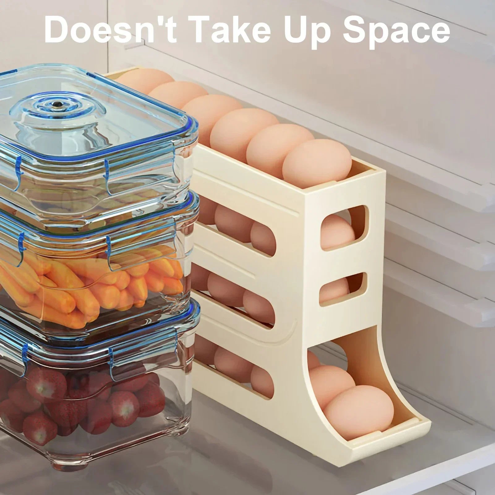 Galuxia Refrigerator 4-Layer Automatic Egg Roller Sliding Egg Tray Refrigerator Side Door Large Capacity Holder Egg Storage Box Kitchen Gadgets