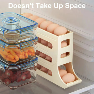 Galuxia Refrigerator 4-Layer Automatic Egg Roller Sliding Egg Tray Refrigerator Side Door Large Capacity Holder Egg Storage Box Kitchen Gadgets