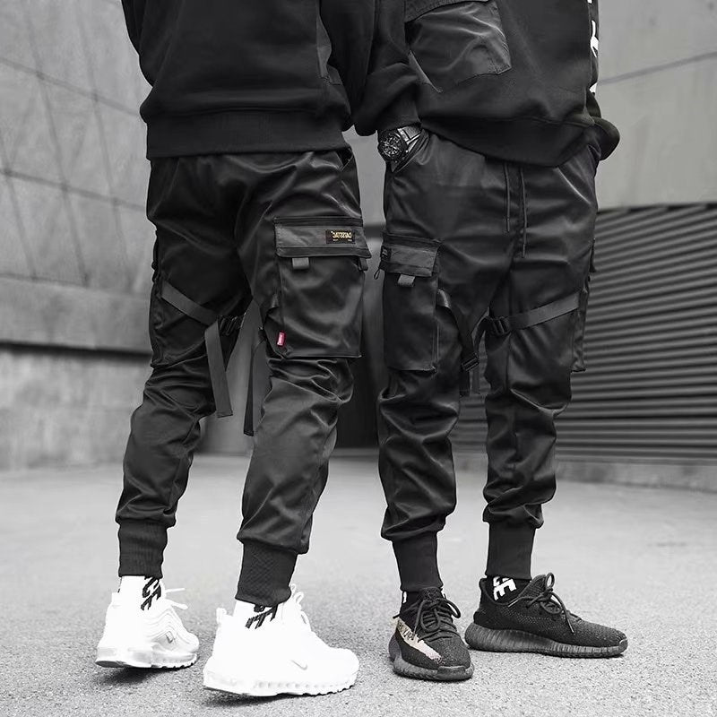 Galuxia Ribbons Harem Joggers Men Cargo Pants Streetwear Hip Hop Casual Pockets Cotton Track Pants