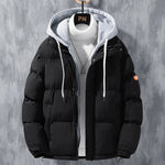 Galuxia Fashion Hooded Jacket Men Winter Windproof Thickened Fake Two-piece Coat Solid Leisure Sports Cotton Jacket