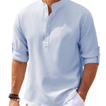 Galuxia Men's Casual Shirt  Long Sleeve Stand Collar Solid Color Shirt Mens Clothing