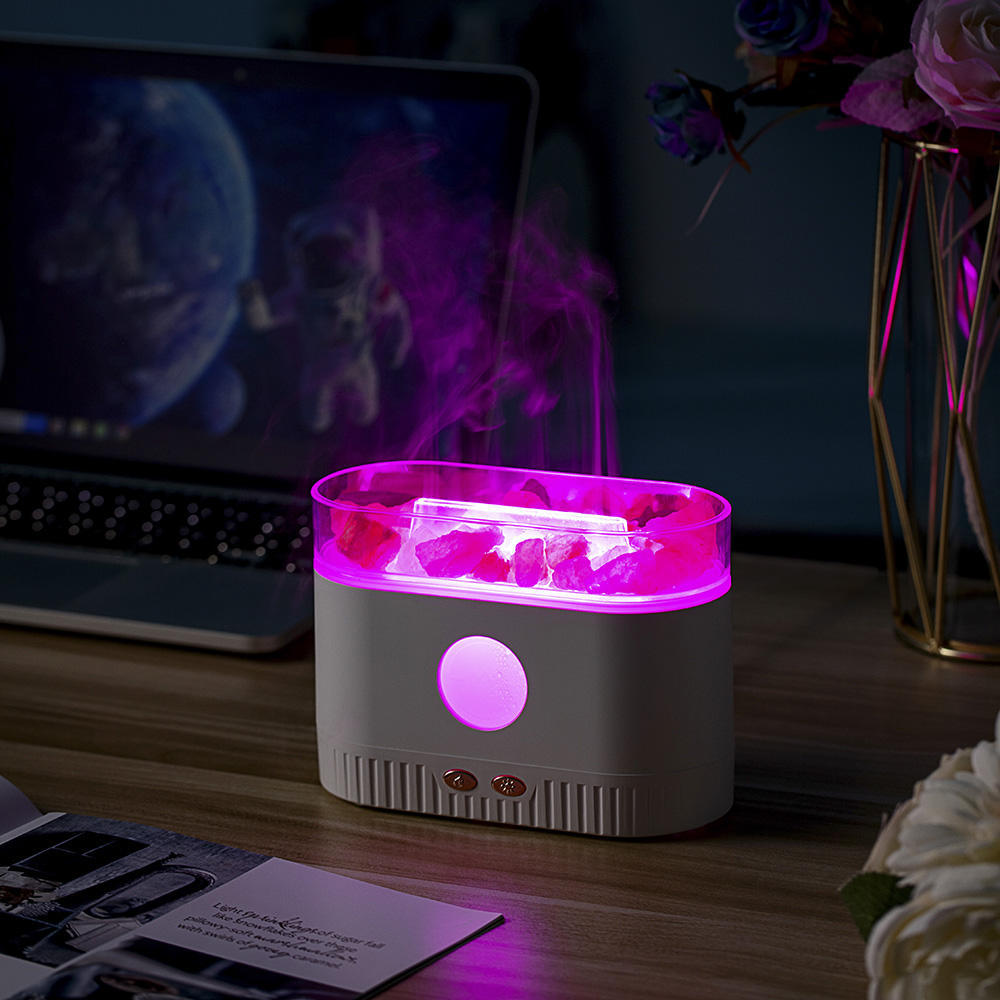 Galuxia Drop Shipping Factory Direct Humidifier Flame Salt Stone Aromatherapy Machine Essential Oil Colorful RGB Light Flame Aroma Diffuser