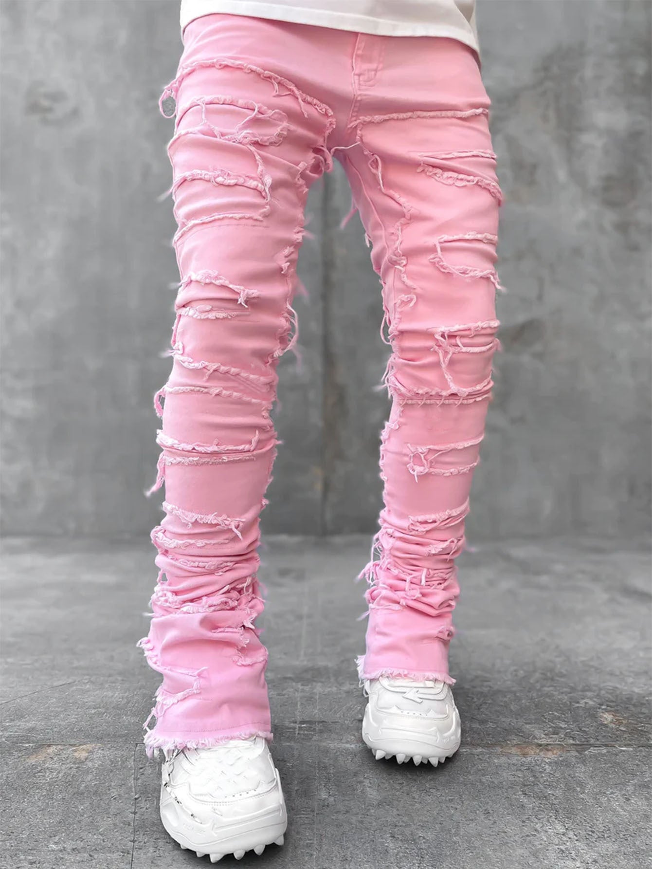 Galuxia Men Trousers Individual Patched Pants Long Tight Fit Stacked Jeans For Mens Clothing