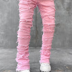 Galuxia Men Trousers Individual Patched Pants Long Tight Fit Stacked Jeans For Mens Clothing