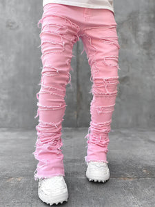 Galuxia Men Trousers Individual Patched Pants Long Tight Fit Stacked Jeans For Mens Clothing