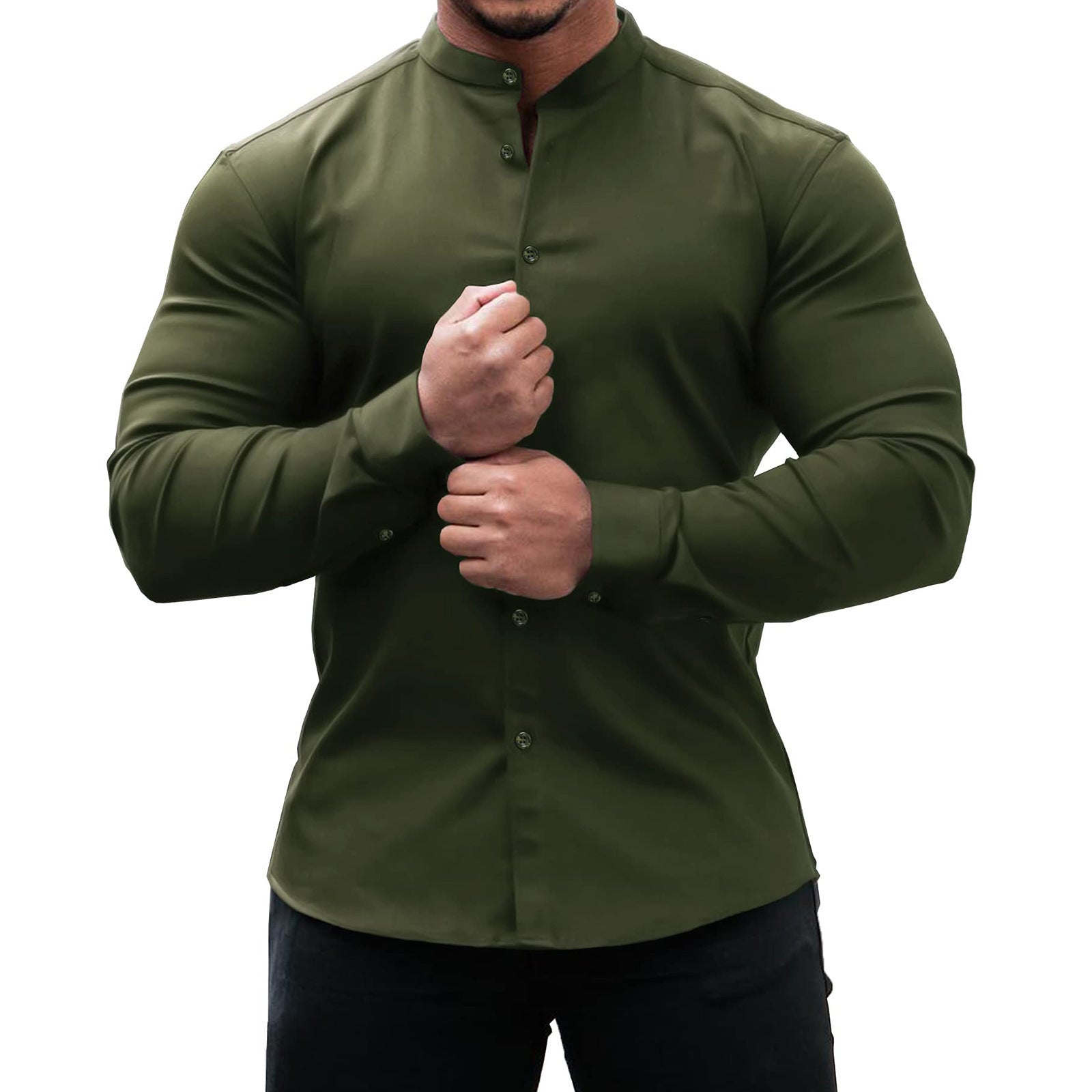 Galuxia Long Sleeve Shirt Men Casual Button Down Slim Tops Solid Color Casual Mens Clothing