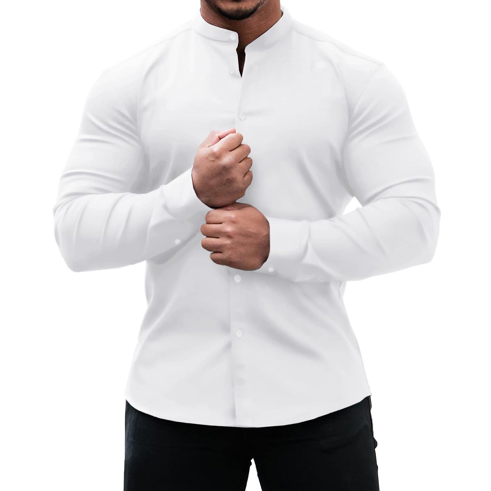 Galuxia Long Sleeve Shirt Men Casual Button Down Slim Tops Solid Color Casual Mens Clothing