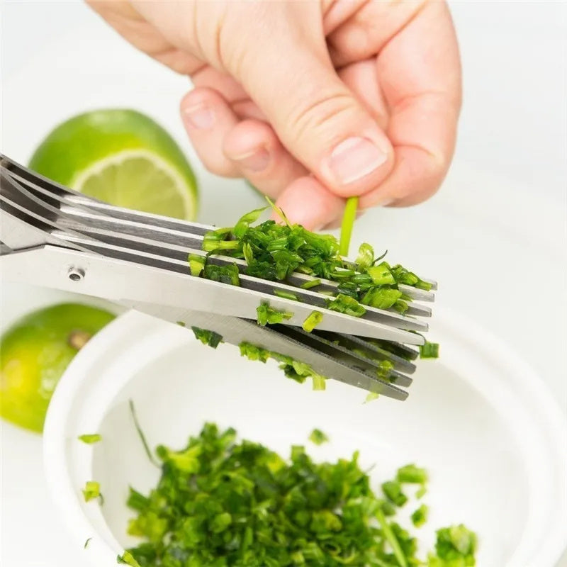 Galuxia Multifunctional Multi-layer Green Onion Scissors Stainless Steel Onion Cutting Knife Herb Seaweed Spice Scissors Kitchen Scissor Kitchen Gadgets