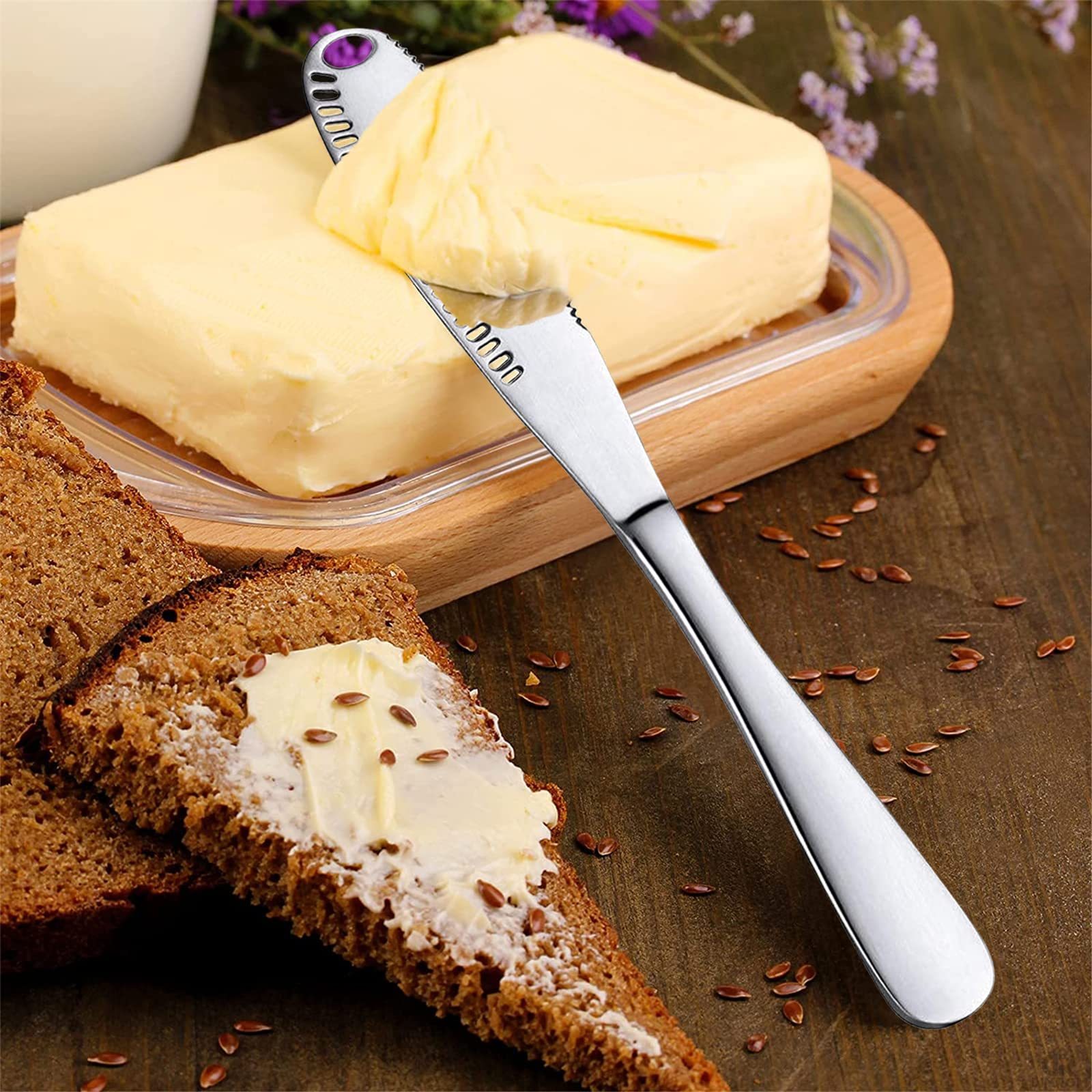 Galuxia Stainless Steel Butter Spreader Knife With Handle, 3 In 1 Curler Slicer Knife, Butter Knife Spreader And Curler With Holes And Serrated Edge Cheese Knife  Kitchen Gadgets