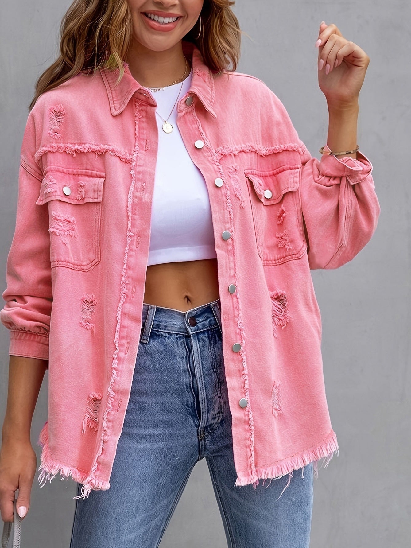 Galuxia Women’s Ripped Shirt Jacket – Casual Spring & Autumn Top