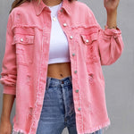 Galuxia Women’s Ripped Shirt Jacket – Casual Spring & Autumn Top