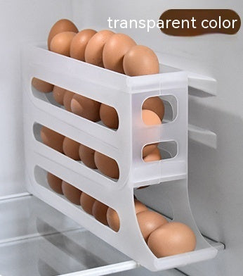 Galuxia Refrigerator 4-Layer Automatic Egg Roller Sliding Egg Tray Refrigerator Side Door Large Capacity Holder Egg Storage Box Kitchen Gadgets
