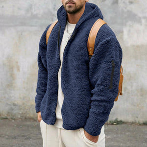 Galuxia Plush Hooded Jacket Men's Autumn And Winter Fleece Double-sided Wear Warm Coat With Zipper Loose Casual Jacket Outdoor Clothing