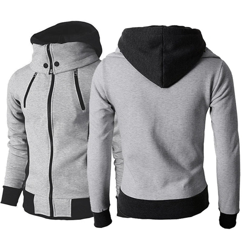 GaluxiaMen's Zip UP Hooded Jacket Fake Two Piece Sports Cardigan Casual Slim Sweatshirt Jacket