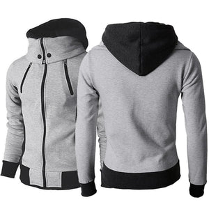 GaluxiaMen's Zip UP Hooded Jacket Fake Two Piece Sports Cardigan Casual Slim Sweatshirt Jacket