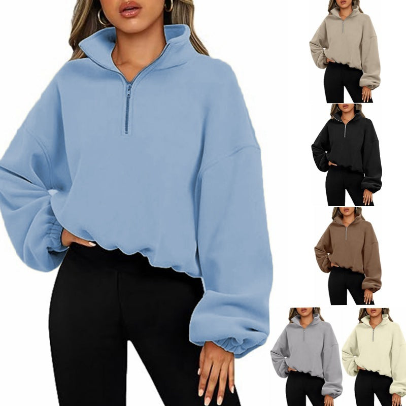 Galuxia Loose Sport Pullover Hoodie – Women’s Winter Zipper Stand Collar Sweatshirt