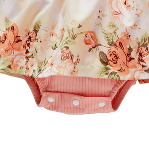 Ribbed Floral Baby Romper Dress Long Sleeve,Long Sleeve Bodysuits Infant Jumpsuit Clothes,0-18Month