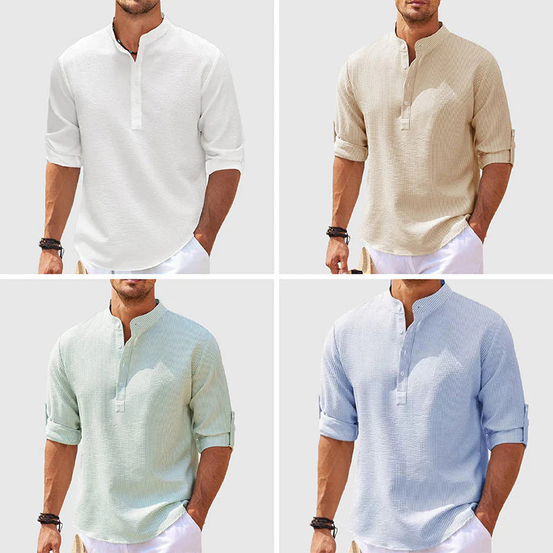 Galuxia Men's Casual Shirt  Long Sleeve Stand Collar Solid Color Shirt Mens Clothing