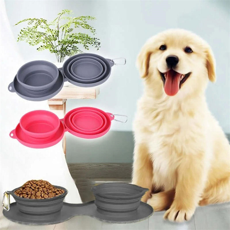 Galuxia Rubber Foldable Double Bowl Pet Feeding Bowl Pets Supplies Dog Cat Bowls