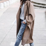 Galuxia Casual Long Jacket with Pockets – Single-Breasted Lapel Woolen Coat for Women