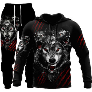 Galuxia 3D Wolf Print Tracksuit Men Sportswear Hooded Sweatsuit Two Piece Outdoors Running Fitness Mens Clothing Jogging Set