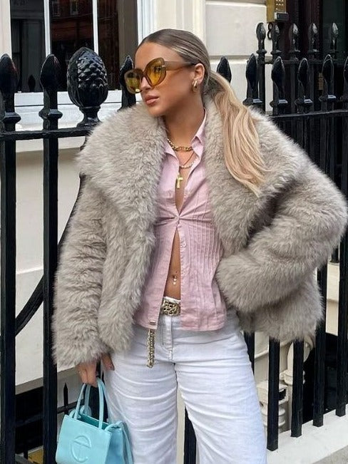 Galuxia Winter Plush Coat – Fashion Thicken Lapel Outerwear for Women