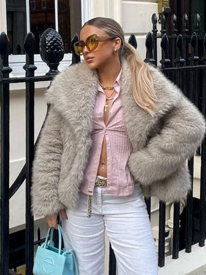 Galuxia Winter Plush Coat – Fashion Thicken Lapel Outerwear for Women