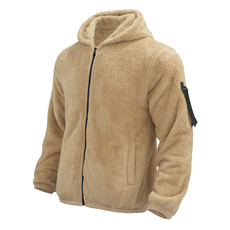 Galuxia Plush Hooded Jacket Men's Autumn And Winter Fleece Double-sided Wear Warm Coat With Zipper Loose Casual Jacket Outdoor Clothing