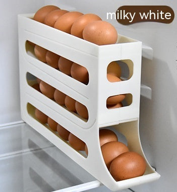 Galuxia Refrigerator 4-Layer Automatic Egg Roller Sliding Egg Tray Refrigerator Side Door Large Capacity Holder Egg Storage Box Kitchen Gadgets