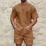 Galuxia Men Tracksuits Summer Fashion Solid Loose Casual Two Pieces Lapel Button Shirt Shorts Beach Holiday All-match Outfits Male