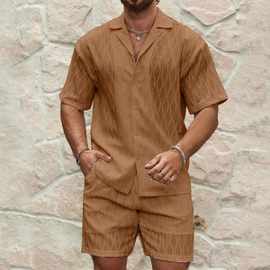 Galuxia Men Tracksuits Summer Fashion Solid Loose Casual Two Pieces Lapel Button Shirt Shorts Beach Holiday All-match Outfits Male
