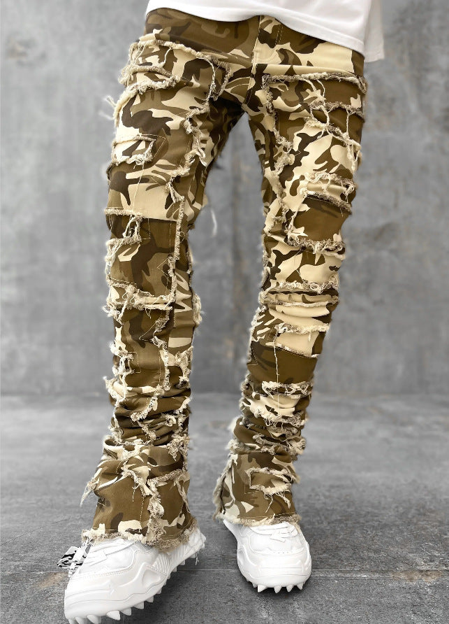 Galuxia Men Trousers Individual Patched Pants Long Tight Fit Stacked Jeans For Mens Clothing