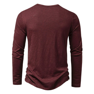 Galuxia Men's Long-sleeved T-shirt Fashion Casual Solid Color Pullover Button Top Autumn And Spring Clothing