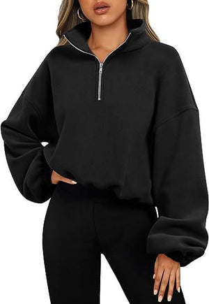 Galuxia Loose Sport Pullover Hoodie – Women’s Winter Zipper Stand Collar Sweatshirt