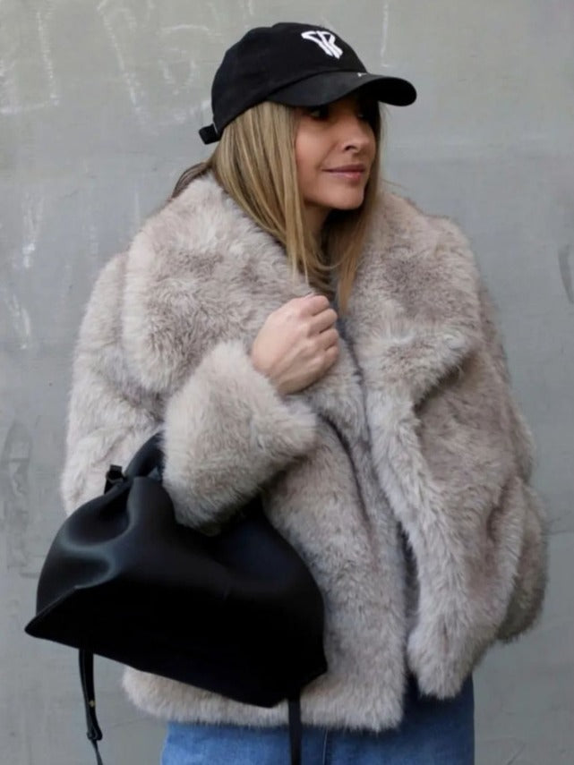 Galuxia Winter Plush Coat – Fashion Thicken Lapel Outerwear for Women