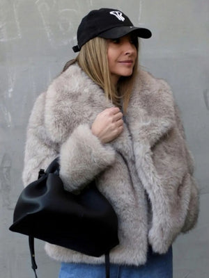 Galuxia Winter Plush Coat – Fashion Thicken Lapel Outerwear for Women