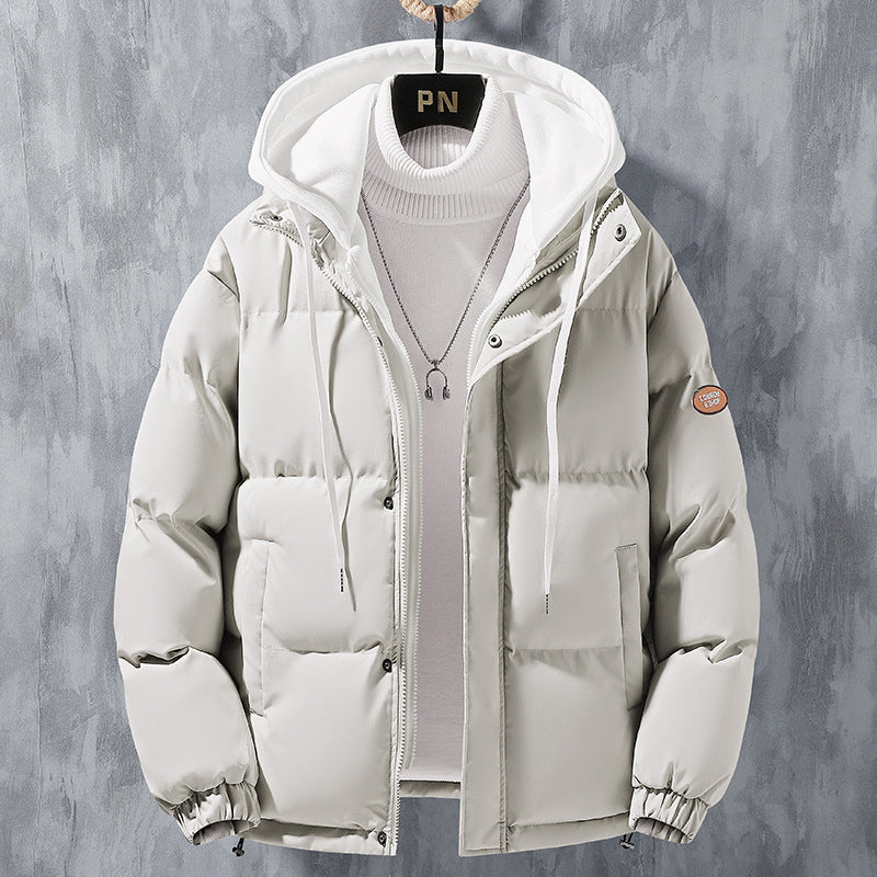 Galuxia Fashion Hooded Jacket Men Winter Windproof Thickened Fake Two-piece Coat Solid Leisure Sports Cotton Jacket